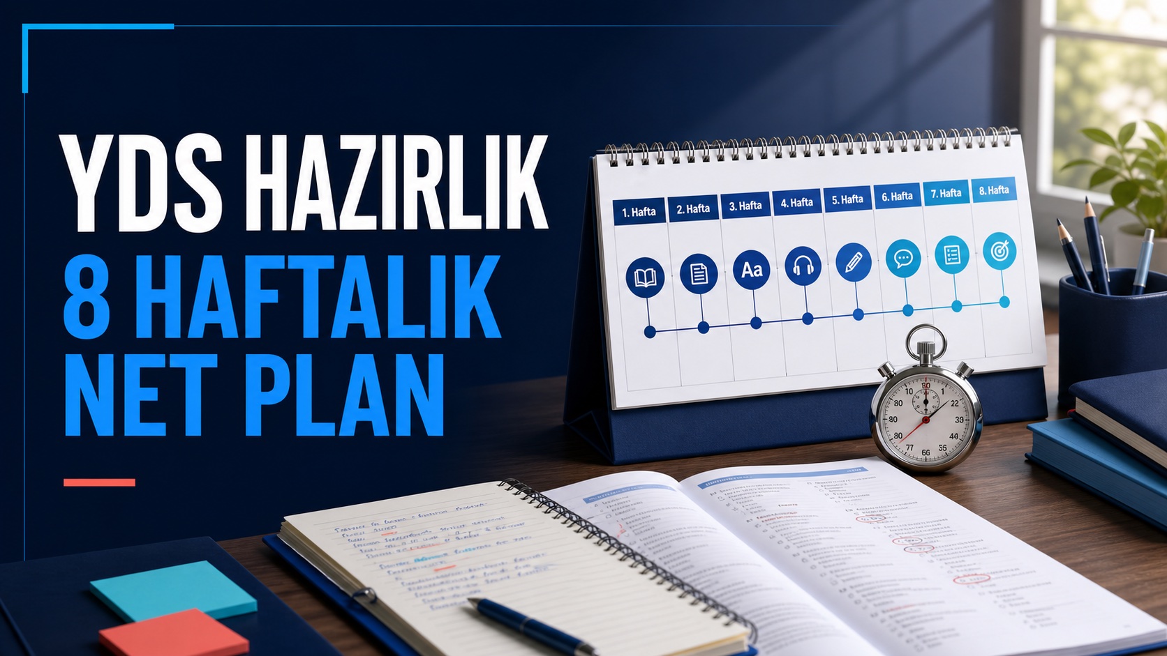 YDS hazırlığı için sekiz haftalık çalışma takvimi ve kronometre
